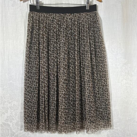 A New Day Midi Skirt Medium Brown Cheetah Print Sheer Lined Pull On - Picture 1 of 10